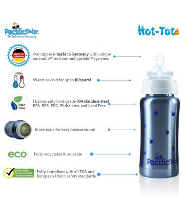 Pacific Baby Hot-Tot Insulated Stainless Steel Feeding Bottle 7oz Blueberries - Anti-Colic Nipple, Eco-Friendly Infant Feeding Solution - Buy Online on GoSupps.com
