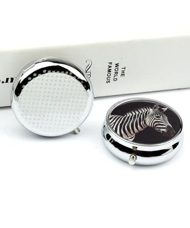 Zebra Print Round Pill Box - 3 Compartment Decorative Metal Organizer for Travel | Portable Animal Design - Buy Online on GoSupps.com
