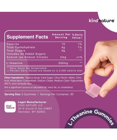 Kind Nature L-Theanine Gummies - Vegan 200mg Chewable for Kids & Adults | Low-Calorie Stress Relief - Buy Online on GoSupps.com