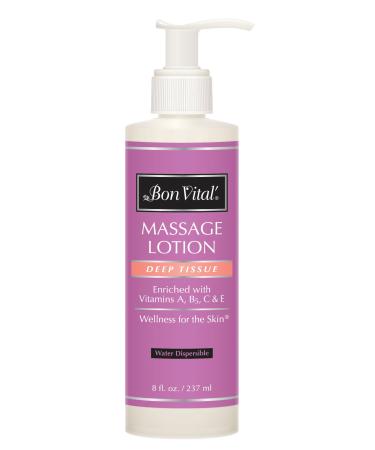Bon Vital' Deep Tissue Massage Lotion for Deep Tissue Massages and Muscle Relaxation Moisturizer Leaves No Greasy Feeling Penetrates Deeply to Repair and Soften Skin 8 Oz Label may Vary Deep Tissue 8oz