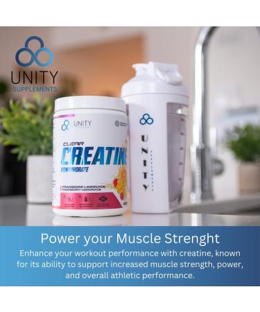 Unity Supplements Flavoured Creatine Monohydrate Powder - Promotes Muscle Growth Recovery Strength & Performance - 5g Pure Creatine - 60 Servings (400g) - Easy Mix Formula (Raspberry Lemonade) - Buy Online on GoSupps.com