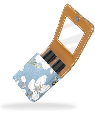 Buy Leather Lipstick Case with Mirror | Mini Lip Gloss Organizer | Bee & Spring Blossom Design - International Shipping Available - Buy Online on GoSupps.com