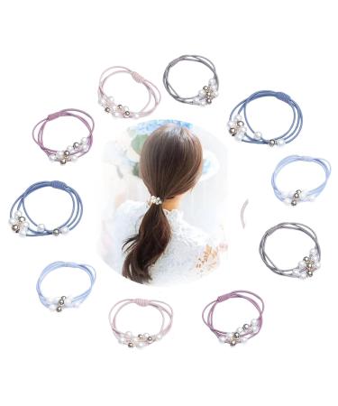 10 pieces of pearl hair gum girl hair tie Elastic hair tie colored hair tie hair tie set for women girls hair accessories hair rubber band stylish gentle safer (5 colors)