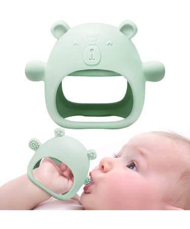 NiBaby Little Bear Silicone Baby Mitten Teething Chew Toy for Babies 3-6 Months 6-12 Months  Anti-Drop Teether Glove BPA-Free for Girls Boys Sucking Biting Needs Soothing Gums Pain Relief (Pale Green)