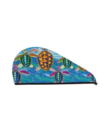 Hair Towel Wrap Hair Drying Towel with Button Towel Turban Head Towel to Dry Hair Quickly (Little Sea Turtles)