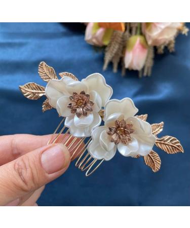Resweky Bride Wedding Flower Hair Comb Gold Leaf Bridal Hair Pieces Floral Hair Side Comb Bride Hair Accessories for Women and Girls - Buy Online on GoSupps.com