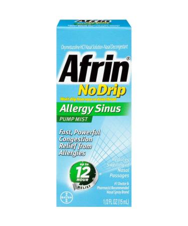 Afrin No Drip Allergy Sinus Pump Nasal Mist Fast & Powerful Congestion Relief from Allergies 15mL