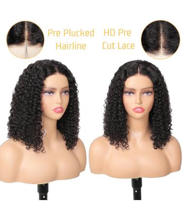Gluess Wig Human Hair 5x5 Pre Cut Lace Bob Wig - Short Curly 14 Inch Natural Hairline Beginner Friendly 180% Density - Buy Online on GoSupps.com