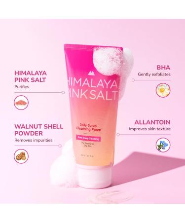 HIMALAYA PINKSALT Daily Scrub Cleansing Foam Pore Deep Cleansing 6.7 fl oz 2 Pack - BHA facial cleanser for oily skin Pore Cleaner Facial Scrub Low Alkaline Facial Cleanser Korean Skin Care - Buy Online on GoSupps.com