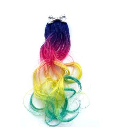 Rainbow Ombre Curly Hair Extensions for Kids - 2 Pack Ponytail Barrettes - Buy Online on GoSupps.com