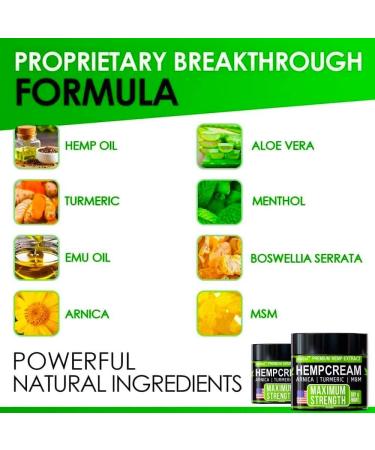 Maximum Strength Hemp Cream for Muscle, Joint, Back, Knee Relief - Natural Hemp Oil Extract with MSM, Glucosamine, Arnica & Turmeric - Made in USA - 3.9 fl oz - Buy Online on GoSupps.com