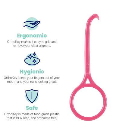 OrthoKey Clear Aligner Removal Tool - Teeth Grabber Remover for Invisible Braces - Fits in Dental Case - Pink/White - Buy Online on GoSupps.com