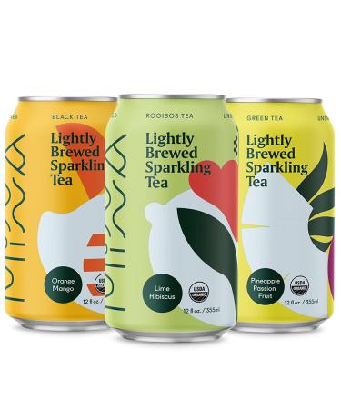 Minna Organic Sparkling Iced Tea - VARIETY PACK: No Sugar, Zero Calorie, Lightly Brewed, Refreshing, Non-GMO, Fair Trade, 12 Fl Oz Cans 12-Pack Original Variety