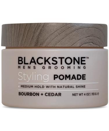 Blackstone Men's Grooming Hair Styling Pomade - Medium Hold with Natural Shine | Paraben & Cruelty | Made in USA  Bourbon + Cedar (4 oz)