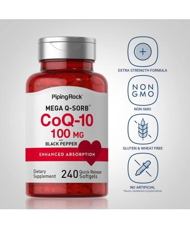 Piping Rock CoQ10 100mg | 240 Softgels | Enhanced Absorption Supplement for Women and Men | Non-GMO Gluten Free - Buy Online on GoSupps.com