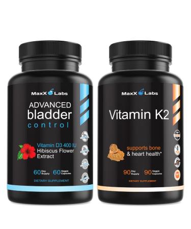 MaxX Labs Advanced Bladder Control Supplement for Women & Men 60 Caps + Vitamin K2 Supplement - Full Spectrum Vitamin K2 MK7 MK4 & Calcium - 90 Capsules