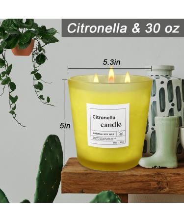 Luxury Citronella Candle | 30oz 3 Wick Aromatherapy | Natural Soy Wax | Indoor & Outdoor Scented | 120 Hours Burning Time | Relaxing Yellow Decor - Buy Online on GoSupps.com