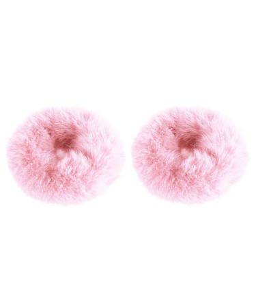 2 PCS Pink Pom Pom Hair Tie Fuzzy Scrunchies Furry Hair Bands With Faux Rabbit Fur Fluffy Elastic Hair Bobbles Ponytail Holders Girls Women Hair Accessories Light Pink
