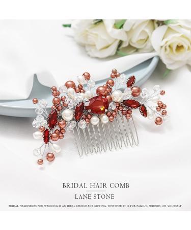 Edary Bride Wedding Hair Comb Red Crystal Headpiece Pearl Wedding Side Comb Leaf Bridal Hair Accessories for Women and Girls - Buy Online on GoSupps.com
