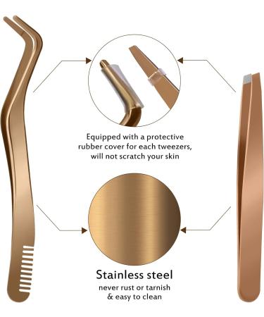 Golden Eyelash Applicator Tool Set - 2pcs Stainless Steel B&Q Lash Applicator for Cluster and False Lashes | Multifunctional Tweezers Included - Buy Online on GoSupps.com