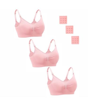 Dreamburn Maternity Nursing Bra Wireless Seamless Comfortable Breastfeeding Bras 4 Rows Adjust Hook with Removable Spill Prevention Pads Add Extenders L 3*pink Style1