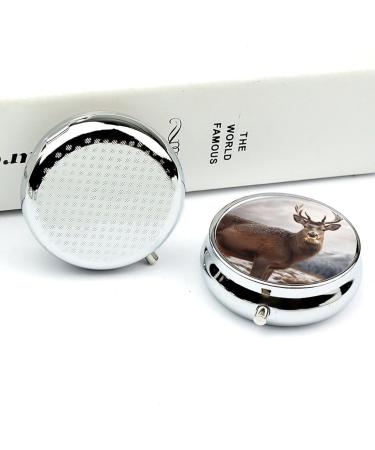 Round Pill Box with Wild Animals Deer Print - 3 Compartment Metal Pill Organizer | Portable Decorative Pill Case - Style-9 - Buy Online on GoSupps.com