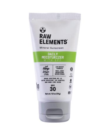 Raw Elements Daily Face Moisturizer All-Natural Mineral Sunscreen - Non-Nano Zinc Oxide  95% Organic  Reef Safe  SPF 30  Bio-Resin Tube  1.8oz