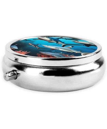 Submarine Shark Coral Portable Metal Pill Box - Round Mini 3-Compartment Travel Organizer for Small Pills - Black - Buy Online on GoSupps.com