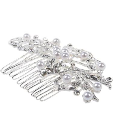 Oladfiop Women's Silver Rhinestone Bridal Wedding Flowers Pearl Headband Hair Clip Comb - Buy Online on GoSupps.com