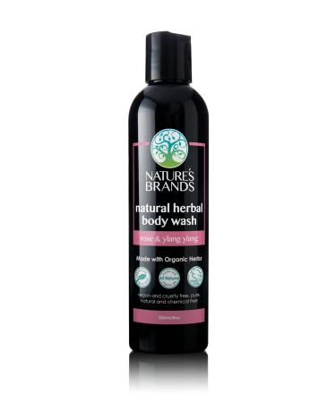 Organic Herbal Body Wash by Herbal Choice Mari (Rose & Ylang Ylang 8 Fl Oz Bottle) - No Toxic Synthetic Chemicals