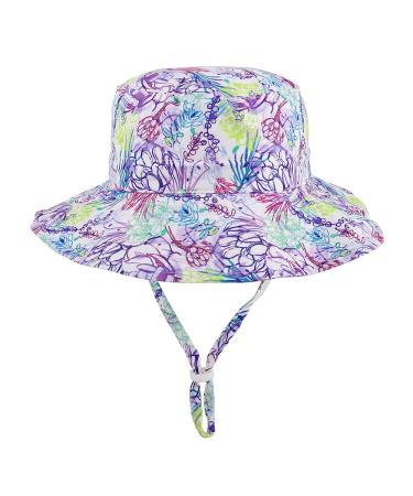 LACOFIA Toddler Baby Sun Hat Unisex Kids Summer Bucket Hat Wide Brim for Outdoor Swim Beach Pool Adjustable 6-24 Months B-Purple