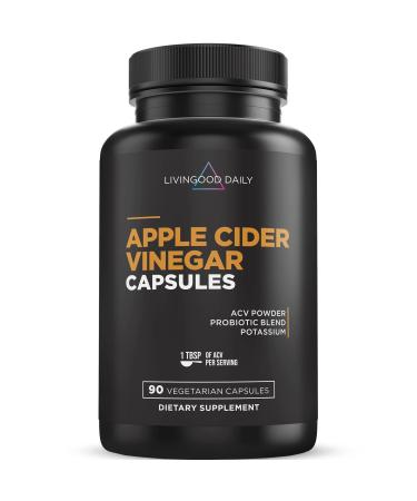 Livingood Daily Apple Cider Vinegar Capsules with The Mother - 1500mg ACV Capsule with Probiotic Blend and Potassium - Healthy Gut  Digestion  Appetite  & Weight - No Sugar  Vegan - 90 ACV Pills