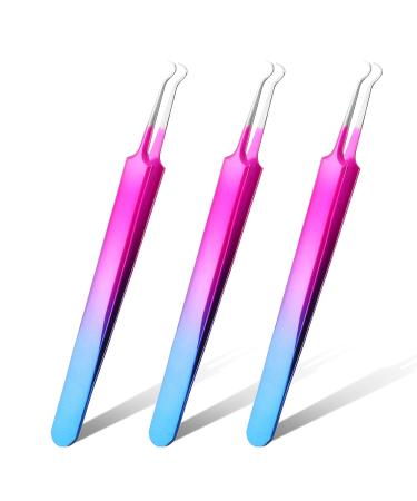 3 Pieces Blackhead Tweezers Blemish Stainless Steel Blemish Extractor Tool for Remove Blackhead Whitehead Pimple Bend Curved Tweezer Skin Blackhead Remover Tools (Rainbow Color)