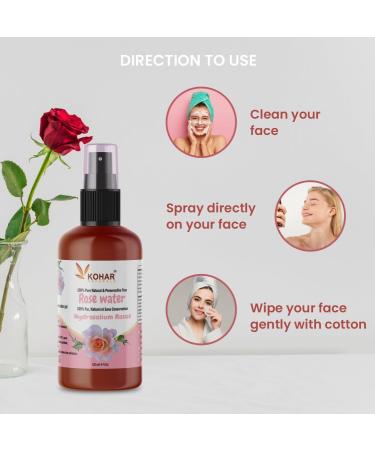 KOHAR NATURALS Made in Canada Rose Water Facial Toner. 100% Pure Natural Preservative Free Rose Hydrasol Spray Mist. Only 1 ingredient Chemical & Preservative Free. 120 mL - Buy Online on GoSupps.com