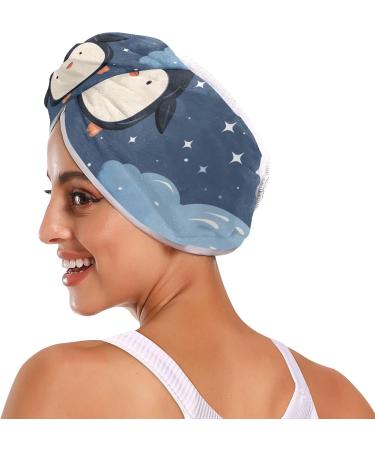 Penguins Stars Clouds Hair Towel 2 Pack - Super Absorbent Quick Dry Hair Turbans for Women & Girls - Buy Online on GoSupps.com