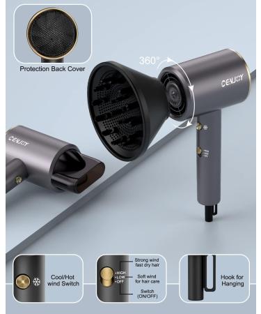 CENJOY 1875W Hair Dryer with Diffuser - Fast Drying, Constant Temperature - Lightweight & Portable - Gray - Buy Online on GoSupps.com