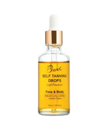 Pjordo Self Tanner  Self Tanning Drops to Add to Moisturizer  50ml Natural Sunless Tanner Drops  Bronzing Self Tanning Lotion for Golden Glow  Gradual Tan  Vegan  Cruelty Free  1.69 Oz Large Capacity