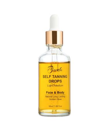 Pjordo Self Tanner  Self Tanning Drops to Add to Moisturizer  50ml Natural Sunless Tanner Drops  Bronzing Self Tanning Lotion for Golden Glow  Gradual Tan  Vegan  Cruelty Free  1.69 Oz Large Capacity