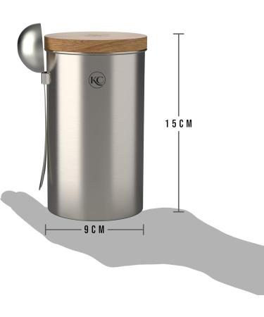 KC Kitchen & Co. Coffee Jar with Spoon for 250 g Coffee Beans (Silver) - Buy Online on GoSupps.com