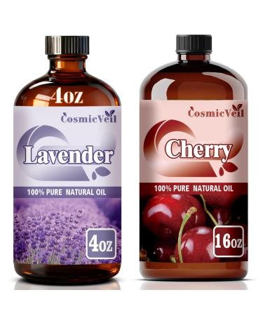 Lavender Essential Oil 4 Fl Oz (120Ml) and Cherry Essential Oil 16 Fl Oz (480Ml) Fragrance Oil for Aroma Diffuser Humidifier Home Fragrance Spa Cleaning Body Care Massage Yoga DIY Candle