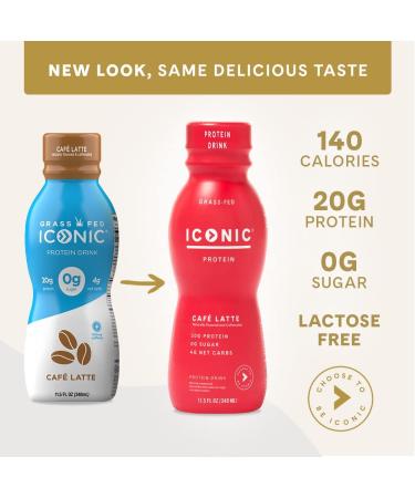 ICONIC Beverages Protein Drinks  Cafe Latte  Low Carb  High Protein  20G Protein + 180mg Caffeine  Grass Fed  Lactose Free  Gluten Free  Non-GMO  Kosher  Keto Friendly  11.5 Fl Oz (Pack of 12) - Buy Online on GoSupps.com