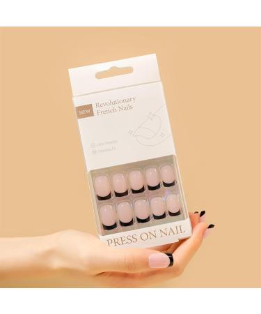 French False Nails - Short False Nails French Tip False Nails - 30PC 15 Sizes Black French Tip Nails Acrylic Full Cover Short Fake Nails Tips Press on Nails with Glue Jelly Gel Black Tips Warm Nail - Buy Online on GoSupps.com