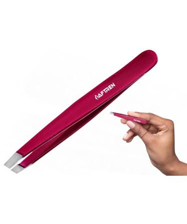 Wide Grip Slant Tweezers - German Stainless Steel - Hand-Filed Slanted Tips for Ultra-Precision - Tweezers for Eyebrows and Nose/Ear/Facial Hair - Professional Grade (Mehroon)