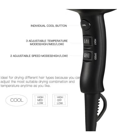 Salon Professional Hair Dryer with Ceramic Tourmaline Ionic & Powerful Blow Dryer Far Infrared Hair Dryer Contains 3 Heat&2 Speed 1Cool Button Setting 3 Blow Dry Attachment Like Diffuser for Hair Styling AC Motor 1875W - Buy Online on GoSupps.com