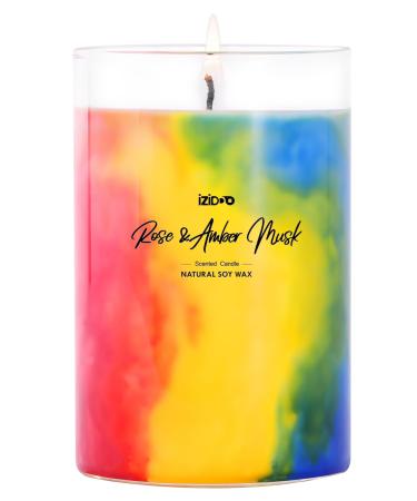 IZIDDO Colourful Scented Candles Rose & Musk Aromatherapy Candle 15oz 90Hour Burn Long Lasting Natural Handmade Candle Candles for Home Scented Birthday Candle Candles Gifts for Women Men Rose & Ebony 15oz