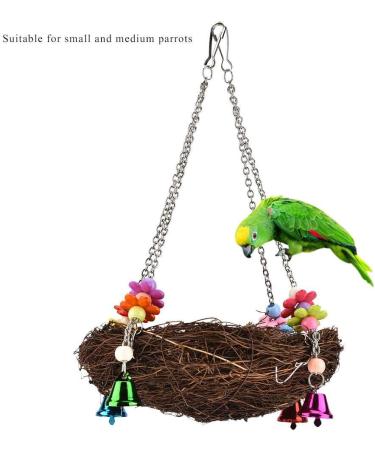 Buy Parrot Hammock Swing Toys - Rattan Hanging Nest for Conures & Macaws | Perfect Bird Play Swing with Bells - Buy Online on GoSupps.com