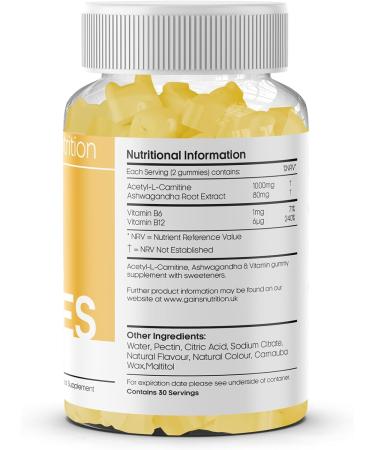 Acetyl L-Carnitine Gummies 1000mg with Ashwagandha, Vitamins B6 B12 - Vegan Mango Flavored Supplement for Men & Women - Buy Online on GoSupps.com