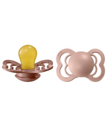 BIBS Pacifiers - Supreme Collection | BPA-Free Baby Pacifier | Made in Denmark | Set of 2 Woodchuck/Blush Color Premium Soothers | Size 0-6 Months