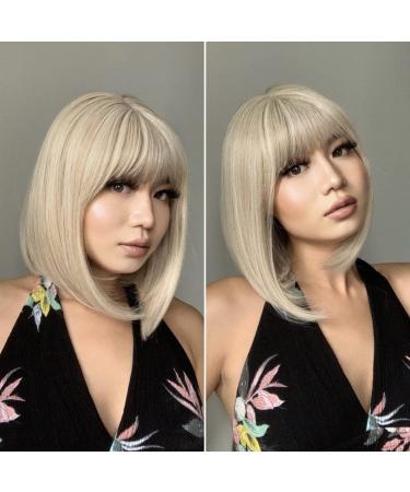 Platinum Blonde Bob Wig with Bangs - 12 Inch Heat Resistant Synthetic Wig for Daily & Party Wear - Buy Online on GoSupps.com