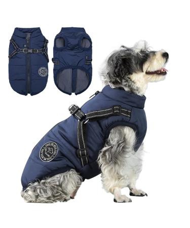 Savlot dog jacket winter vest jackets dog jacket dog sweater pet skiing costume sleeveless cotton padded vest with chest strap belt - dark blue XL XL (1 Pack) dark blue